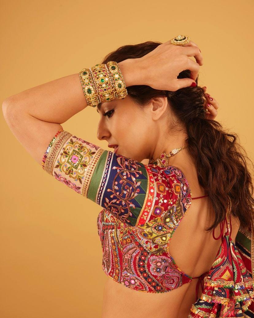 Navratri Special Chinon Silk Lehenga Choli with Digital Print, Real Mirror Work & Dupatta – Festive Indian Wedding Outfit