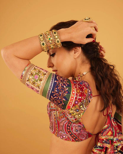 Navratri Special Chinon Silk Lehenga Choli with Digital Print, Real Mirror Work & Dupatta – Festive Indian Wedding Outfit