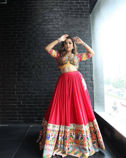 Navratri Special Designer Muslin Cotton Lehenga Choli with Digital Print & Real Mirror Work, Festive Garba And Wedding Outfit