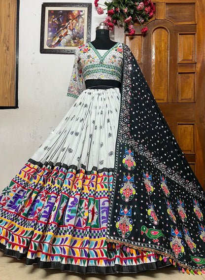 Navratri Special Muslin Cotton Lehenga Choli with Embroidery, Digital Print & Real Mirror Work – Festive Garba And Wedding Wear