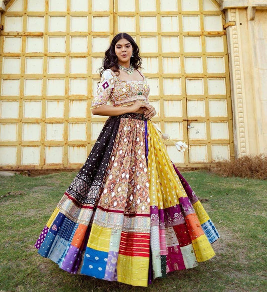 Navratri Special Muslin Cotton Lehenga Choli with Digital Print, Real Mirror Work & Handcrafted Lace Dupatta – Festive Ethnic Wear