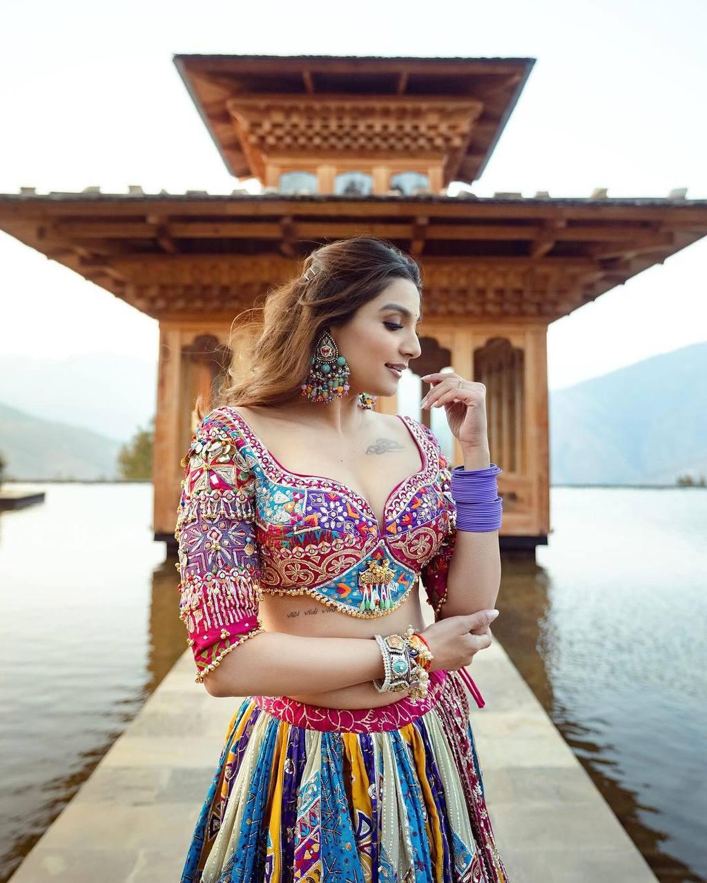 Navratri Special Heavy Muslin Cotton Lehenga Choli with Gota Patti Lace, Real Mirror Work & Handcrafted Dupatta for Festive Wear