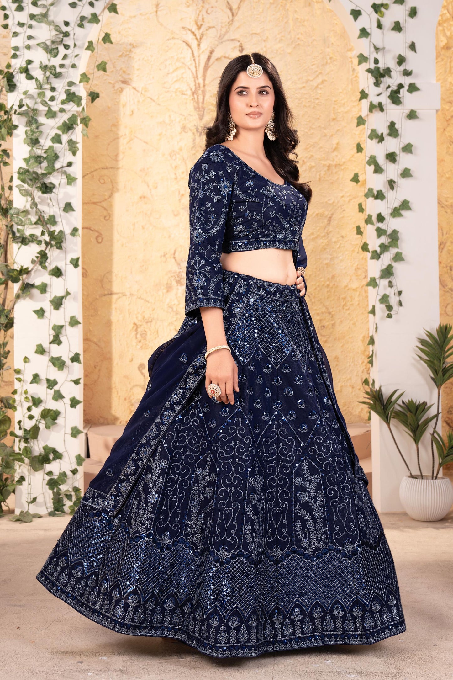 Premium Georgette Lehenga Choli with Sequins & Glitter Dori Embroidery, Designer Indian Wedding and Party Wear Outfit with Dupatta
