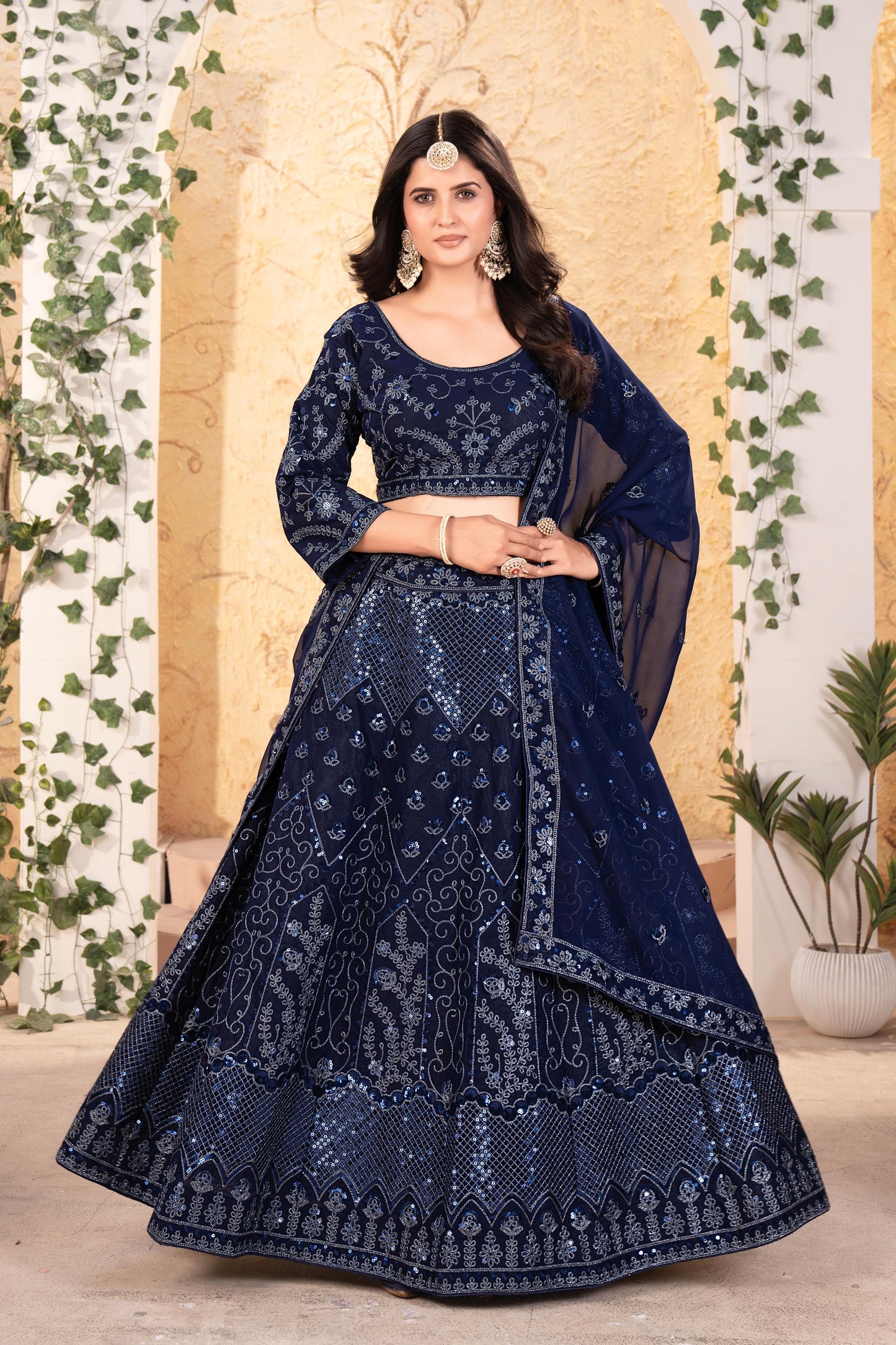 Premium Georgette Lehenga Choli with Sequins & Glitter Dori Embroidery, Designer Indian Wedding and Party Wear Outfit with Dupatta
