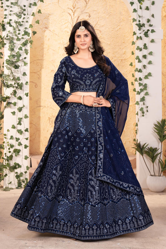 Premium Georgette Lehenga Choli with Sequins & Glitter Dori Embroidery, Designer Indian Wedding and Party Wear Outfit with Dupatta