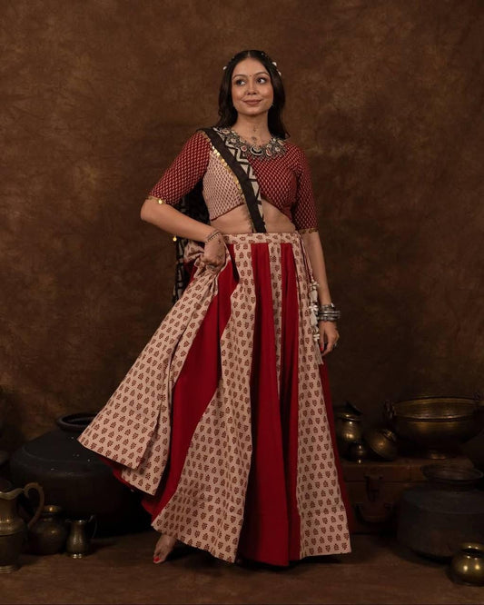 Navratri Special Printed Lehenga Choli with Mal Cotton Dupatta & Sikka Lace – Festive Indian Outfit for Garba And Wedding Celebrations