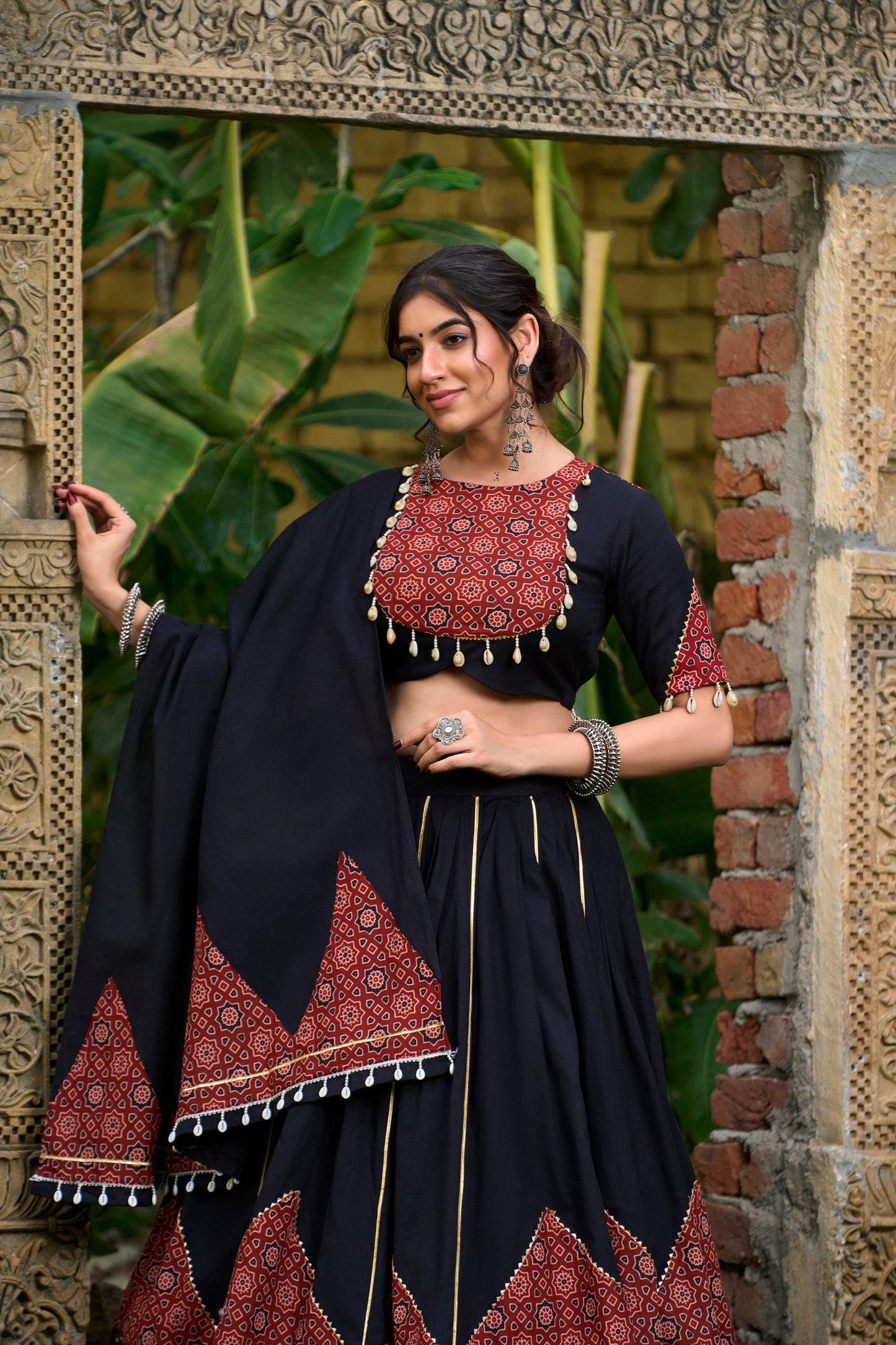 Elegant Black Navratri Lehenga Choli Set with Gota Patti, Paper Mirror Work & Printed Dupatta | Festive Garba Outfit 2025