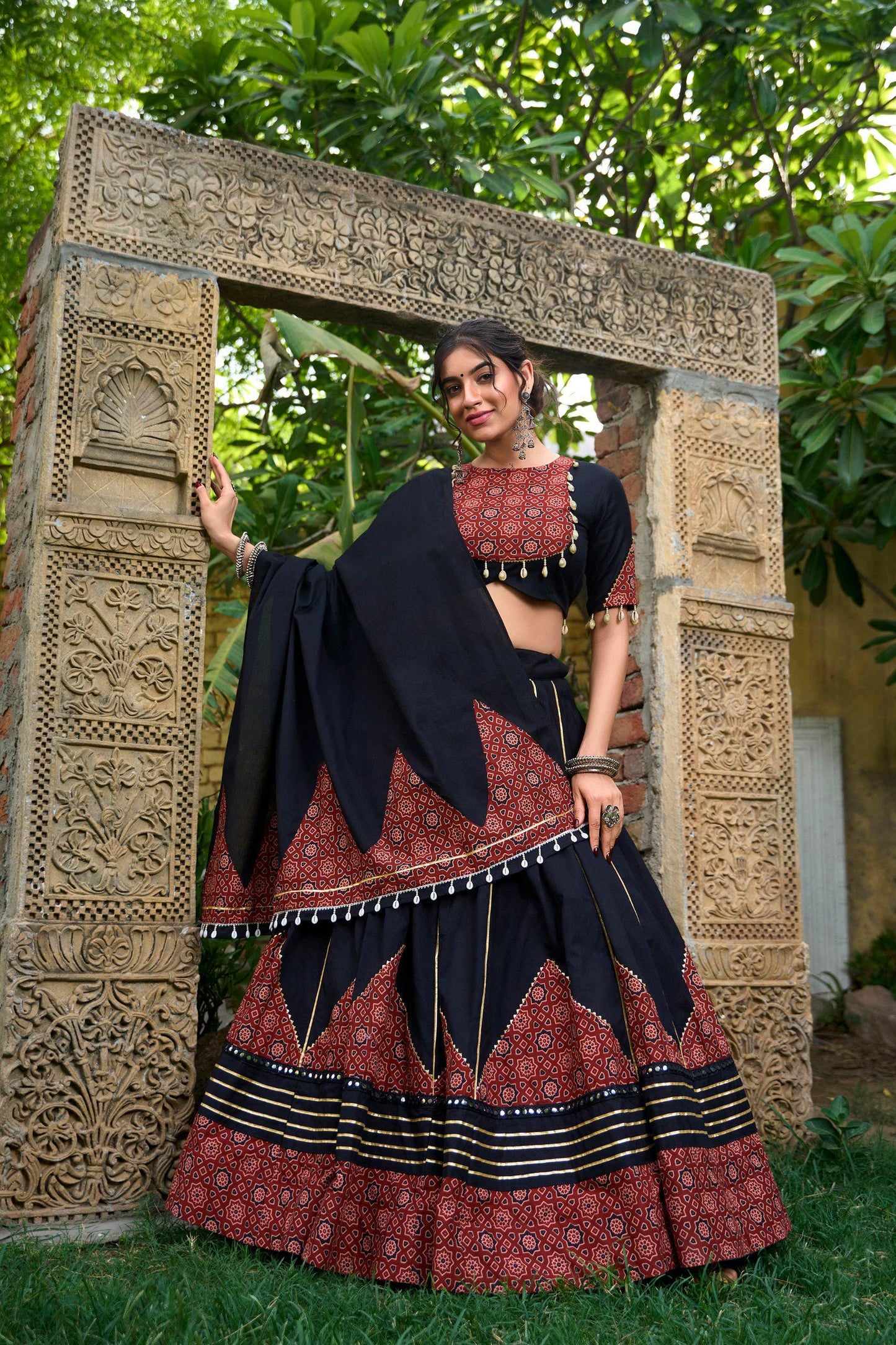 Elegant Black Navratri Lehenga Choli Set with Gota Patti, Paper Mirror Work & Printed Dupatta | Festive Garba Outfit 2025