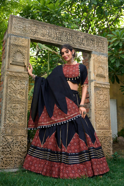 Elegant Black Navratri Lehenga Choli Set with Gota Patti, Paper Mirror Work & Printed Dupatta | Festive Garba Outfit 2025