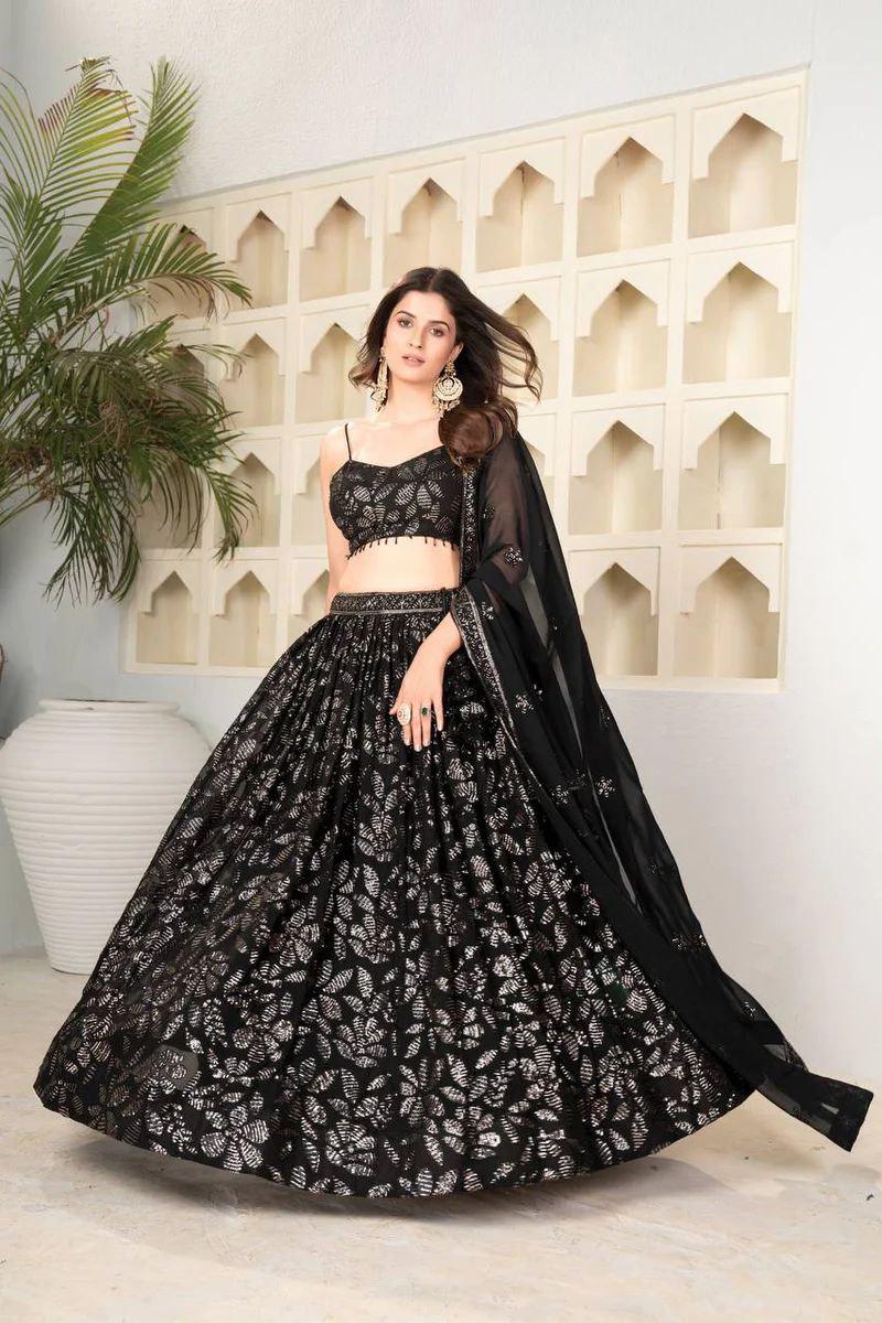 Premium Georgette Lehenga Choli Set – Embroidered Sequins Work with Heavy Dupatta & Cancan | Designer Indian Wedding Outfit