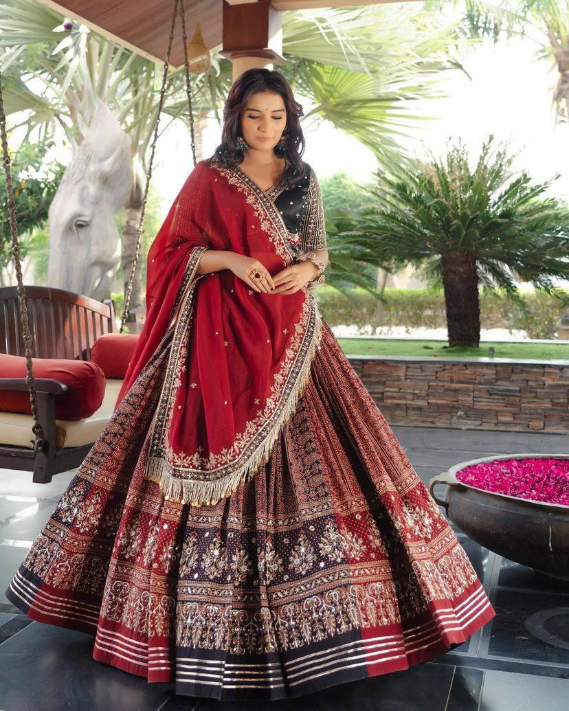 Designer Navratri Special Lehenga Choli in Heavy Muslin Cotton with Real Mirror Work, Gota Patti Lace & Embroidered Georgette Dupatta