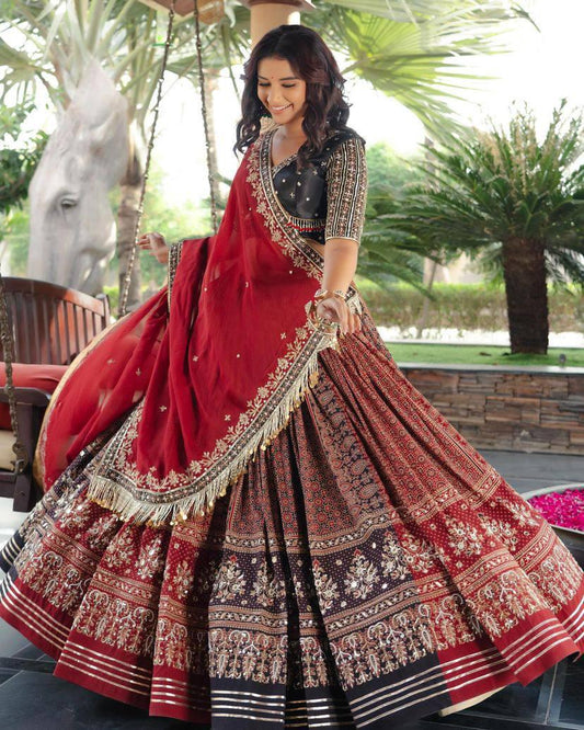 Designer Navratri Special Lehenga Choli in Heavy Muslin Cotton with Real Mirror Work, Gota Patti Lace & Embroidered Georgette Dupatta