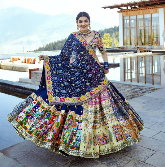 Designer Printed Muslin Cotton Lehenga Choli with Real Mirror Work, Digital Print & Handwork Lace Dupatta for Festive And Wedding Wear