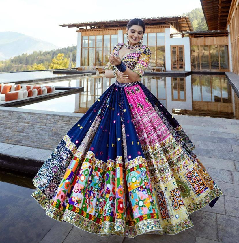 Designer Printed Muslin Cotton Lehenga Choli with Real Mirror Work, Digital Print & Handwork Lace Dupatta for Festive And Wedding Wear