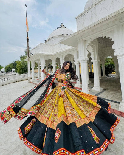 Navratri Special Designer Lehenga Choli Set | Heavy Muslin Cotton with Digital Print, Real Mirror Work & Elegant Dupatta for Festive Wear