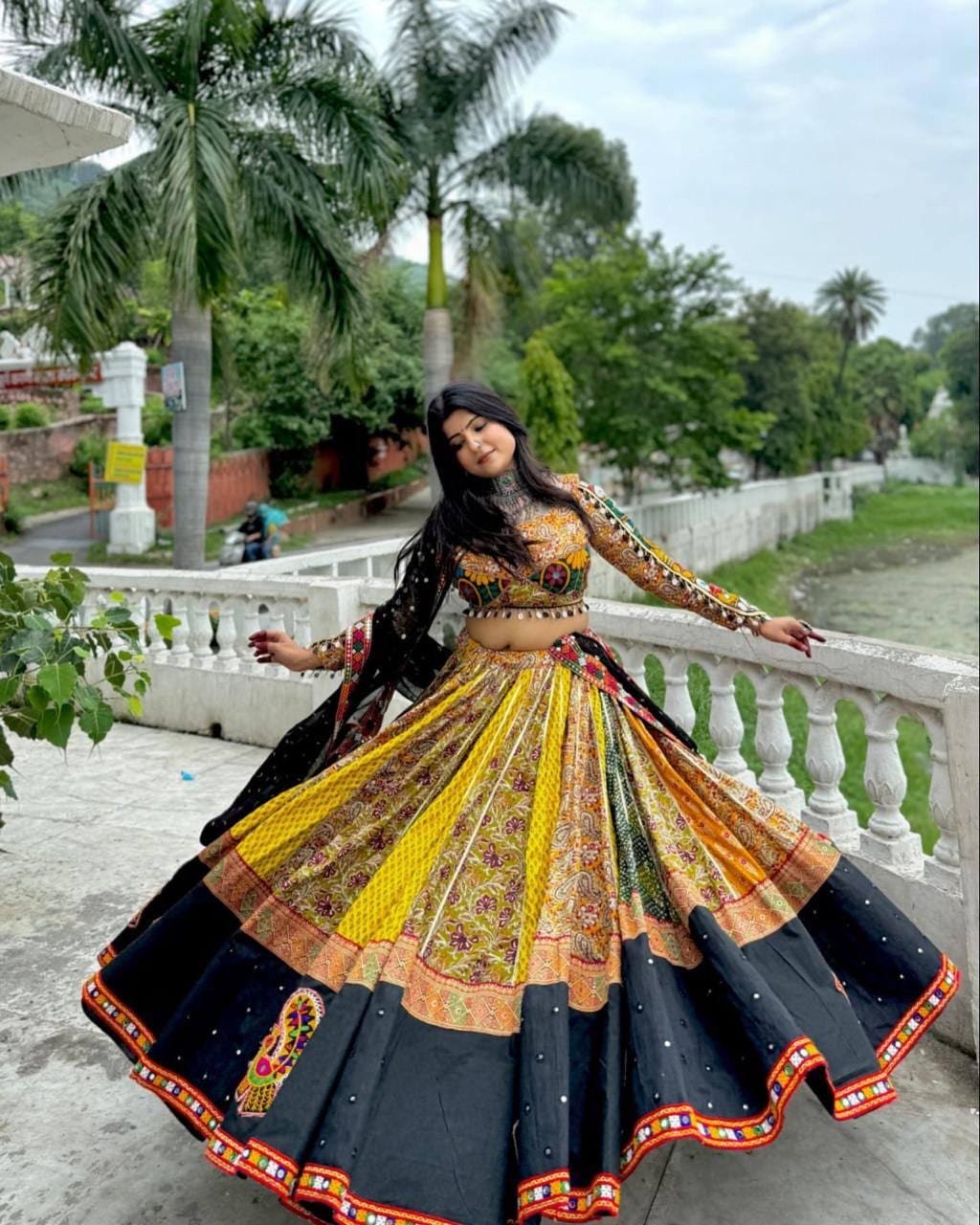 Navratri Special Designer Lehenga Choli Set | Heavy Muslin Cotton with Digital Print, Real Mirror Work & Elegant Dupatta for Festive Wear