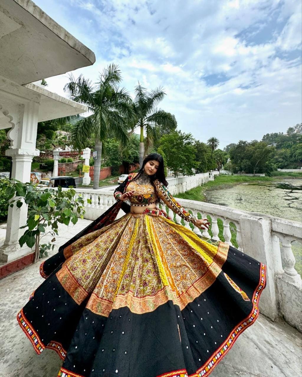 Navratri Special Designer Lehenga Choli Set | Heavy Muslin Cotton with Digital Print, Real Mirror Work & Elegant Dupatta for Festive Wear