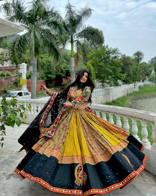Navratri Special Designer Lehenga Choli Set | Heavy Muslin Cotton with Digital Print, Real Mirror Work & Elegant Dupatta for Festive Wear