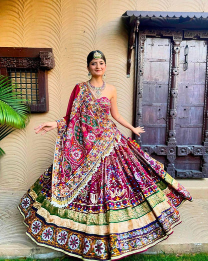 Navratri Special Designer Lehenga Choli Set | Heavy Muslin Cotton with Digital Print, Real Mirror Work & Handwork Dupatta