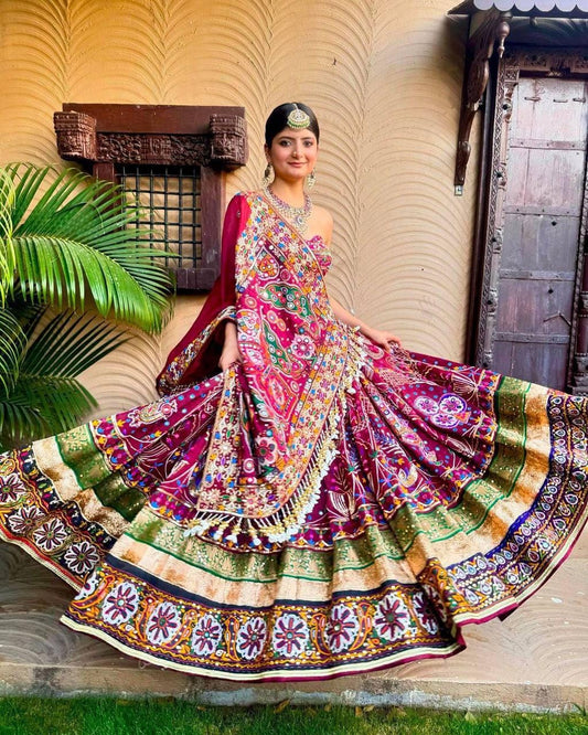 Navratri Special Designer Lehenga Choli Set | Heavy Muslin Cotton with Digital Print, Real Mirror Work & Handwork Dupatta