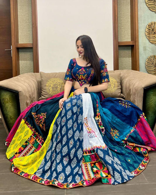 Navratri Special Printed Lehenga Choli Set | Designer Muslin Cotton Outfit with Real Mirror Work & Handcrafted Dupatta