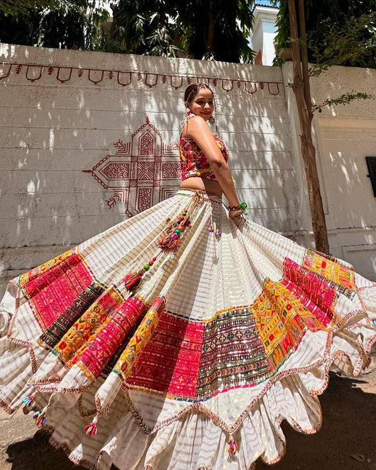 Designer Navratri Lehenga Choli Set | Heavy Muslin Cotton with Digital Print, Real Mirror Work & Dupatta for Wedding And Festive Wear