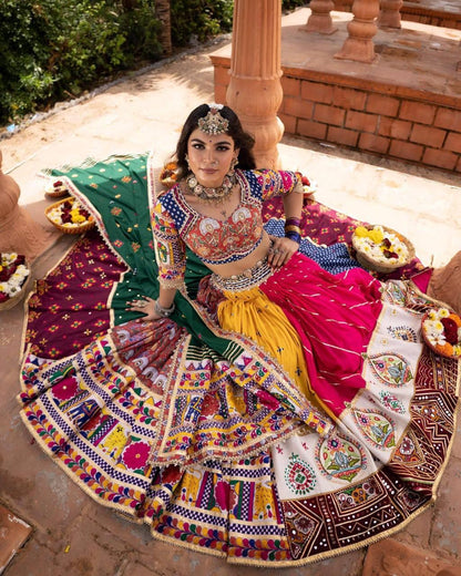 Navratri Special Designer Lehenga Choli Set | Heavy Muslin Cotton with Digital Print, Real Mirror Work & Festive Dupatta