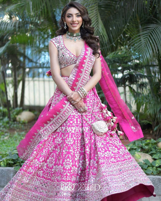 Designer Georgette Lehenga Choli with Embroidery, Mirror & Sequin Work, Organza Dupatta, Party Wear Indian Ethnic Outfit for Women