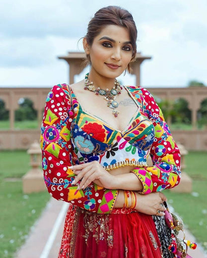 Designer Muslin Cotton Lehenga Choli with Digital Print & Heavy Real Mirror Work Dupatta | Navratri Festival Ethnic Wear Outfit