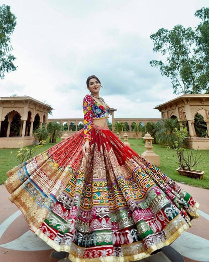 Designer Muslin Cotton Lehenga Choli with Digital Print & Heavy Real Mirror Work Dupatta | Navratri Festival Ethnic Wear Outfit