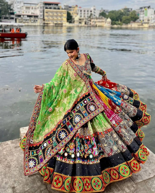 Designer Muslin Cotton Lehenga Choli with Digital Print & Real Mirror Work | Festive Wear Indian Outfit with Dupatta
