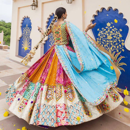 Designer Muslin Cotton Lehenga Choli with Digital Print, Real Mirror Work & Dupatta with PomPom Lace – Festive Wedding Outfit