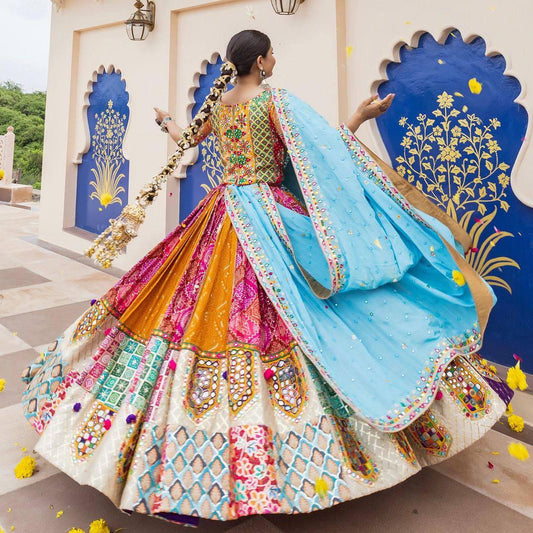 Designer Muslin Cotton Lehenga Choli with Digital Print, Real Mirror Work & Dupatta with PomPom Lace – Festive Wedding Outfit