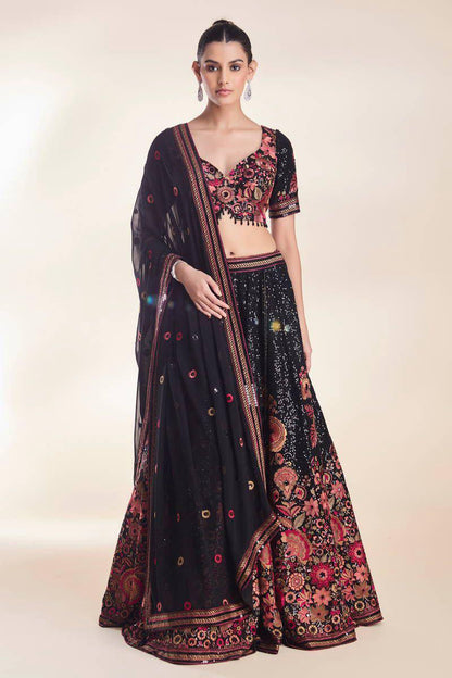Designer Faux Georgette Lehenga Choli with Heavy Embroidery & Sequin Work, Premium Dupatta, Wedding And Party Wear Lehenga Set