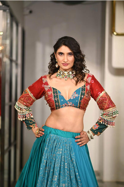 Navratri Chaniya Choli Set in Muslin Cotton with Digital Print, Real Mirror Embroidery & Cutwork Dupatta – Garba Festival Wear