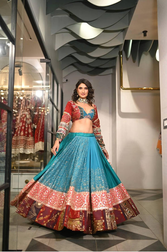 Navratri Chaniya Choli Set in Muslin Cotton with Digital Print, Real Mirror Embroidery & Cutwork Dupatta – Garba Festival Wear