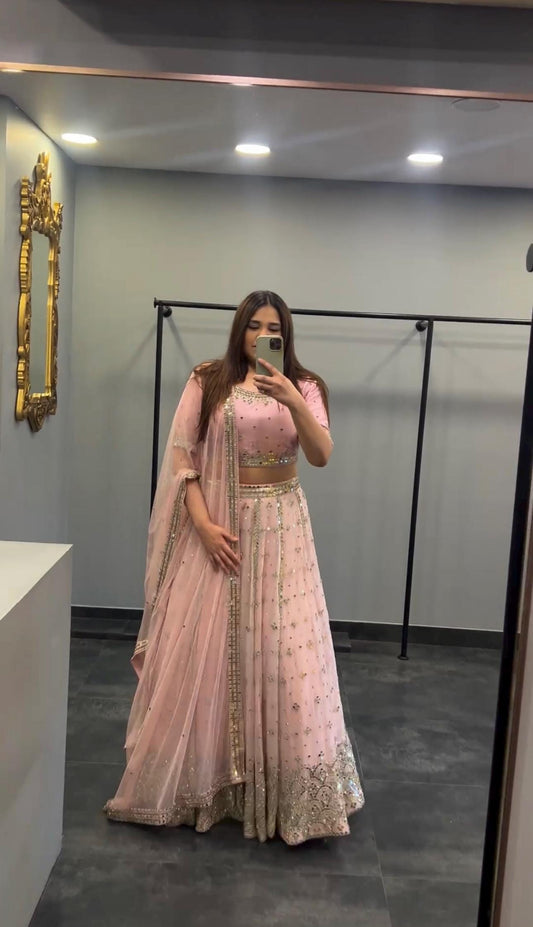 Designer Heavy Georgette Lehenga Choli with Sequins Embroidery & Dupatta – Indian Wedding Wear, Party Wear, Festive Outfit for Women