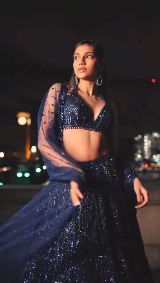 Designer Net Lehenga Choli with Sequins & Dori Work Dupatta | Bridal Party Wear Indian Outfit | Wedding Reception Dress