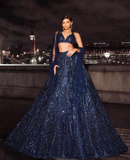 Designer Net Lehenga Choli with Sequins & Dori Work Dupatta | Bridal Party Wear Indian Outfit | Wedding Reception Dress
