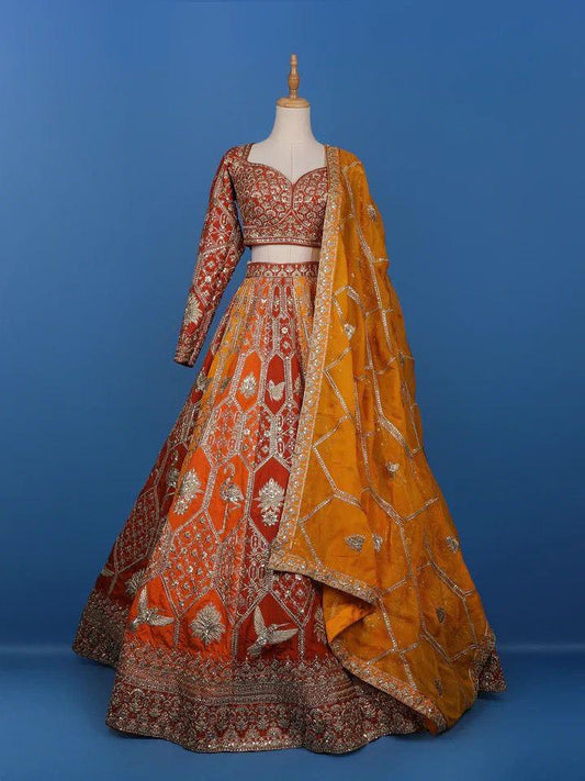 Designer Georgette Lehenga Choli with Heavy Thread & Sequin Embroidery, 4.8m Flared Skirt and Dupatta – Wedding And Festive Wear