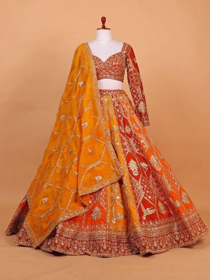Designer Georgette Lehenga Choli with Heavy Thread & Sequin Embroidery, 4.8m Flared Skirt and Dupatta – Wedding And Festive Wear