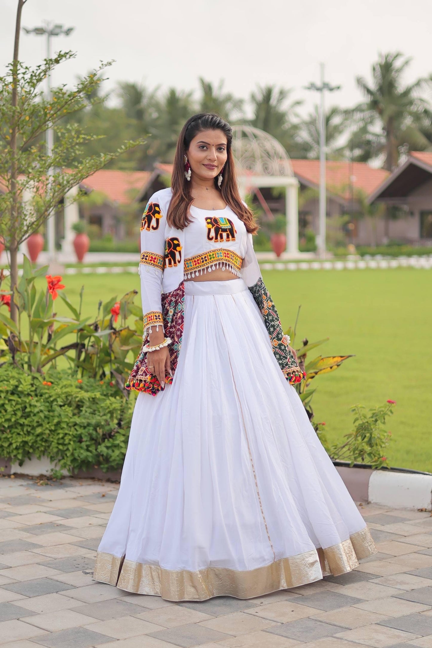 Navratri Gamathi Work Lehenga Choli with Koti | Traditional Cotton Lehenga Set with Embroidery & Lace Work for Festival Wear
