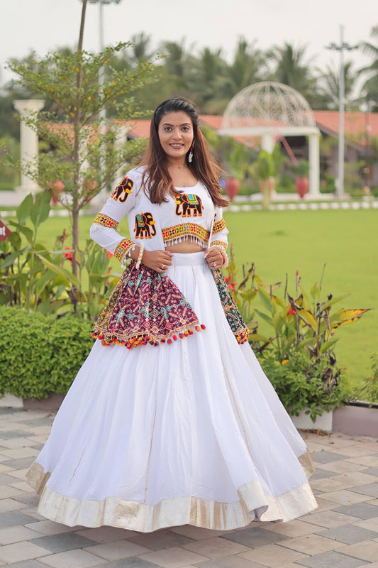 Navratri Gamathi Work Lehenga Choli with Koti | Traditional Cotton Lehenga Set with Embroidery & Lace Work for Festival Wear