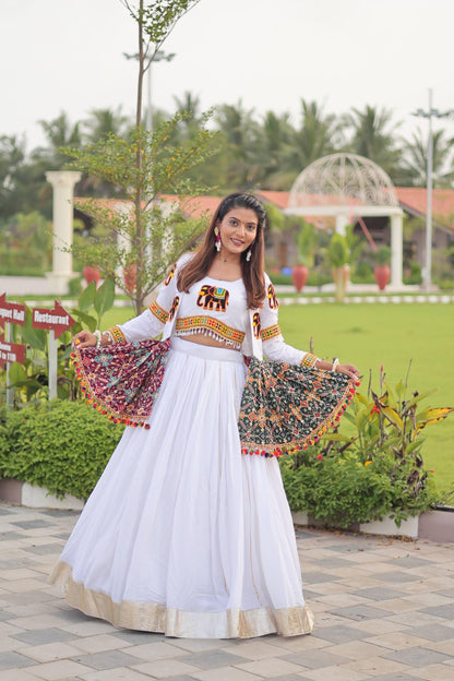Navratri Gamathi Work Lehenga Choli with Koti | Traditional Cotton Lehenga Set with Embroidery & Lace Work for Festival Wear