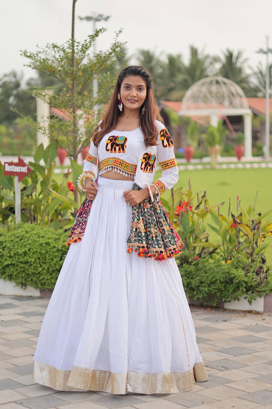 Navratri Gamathi Work Lehenga Choli with Koti | Traditional Cotton Lehenga Set with Embroidery & Lace Work for Festival Wear