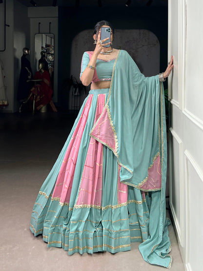 Navratri Chaniya Choli 2025 | Pastel Rayon Georgette Lehenga with Sequins, Thread Embroidery & Mirror Work for Garba Nights