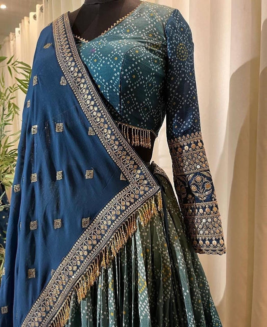 Party Wear Chinon Silk Lehenga Choli with Dupatta | Embroidered Sequins Work | Designer Indian Wedding & Festive Outfit for Women