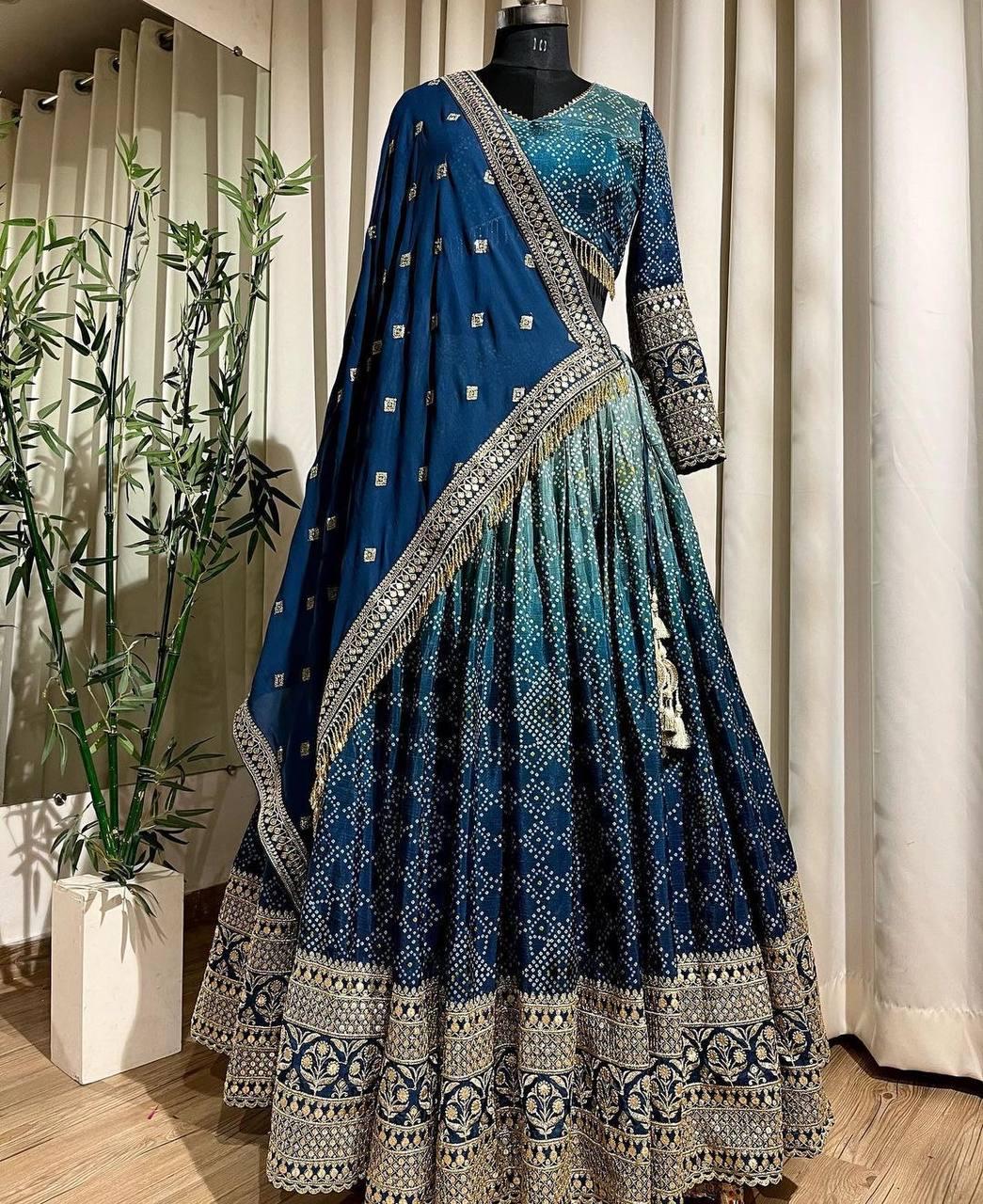 Party Wear Chinon Silk Lehenga Choli with Dupatta | Embroidered Sequins Work | Designer Indian Wedding & Festive Outfit for Women
