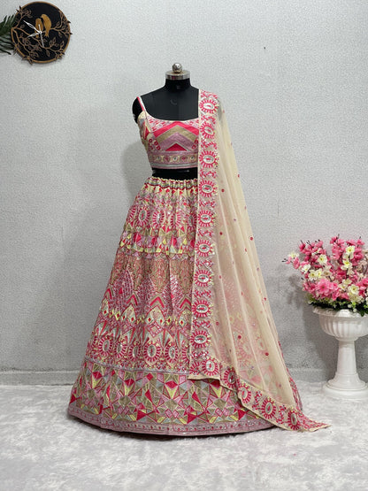 Designer Faux Georgette Lehenga Choli with Heavy Sequin Embroidery and Dupatta | Indian Party Wear | Wedding Festive Outfit