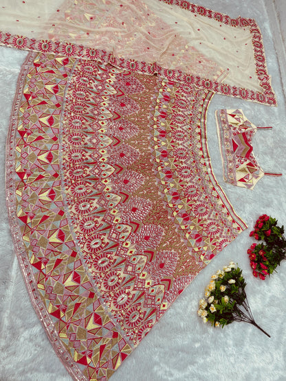 Designer Faux Georgette Lehenga Choli with Heavy Sequin Embroidery and Dupatta | Indian Party Wear | Wedding Festive Outfit